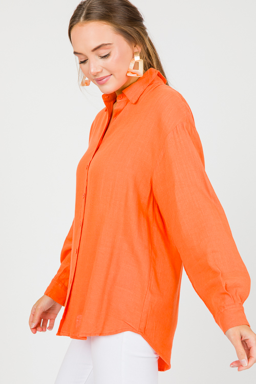 Ellen Linen Button Down, Coral