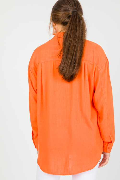 Ellen Linen Button Down, Coral