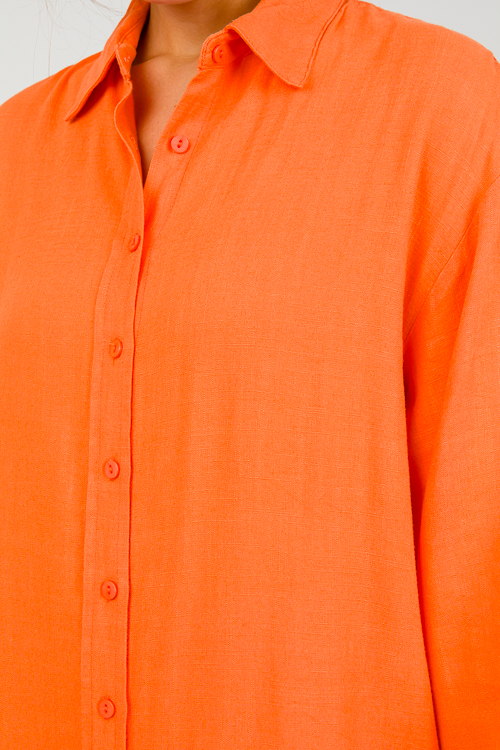 Ellen Linen Button Down, Coral