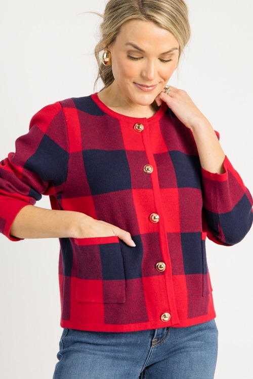 Check Button Cardigan, Red - 0818.46h.jpg