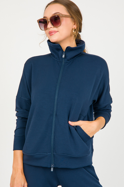 Modal-Blend Zip Jacket, Dk. Navy