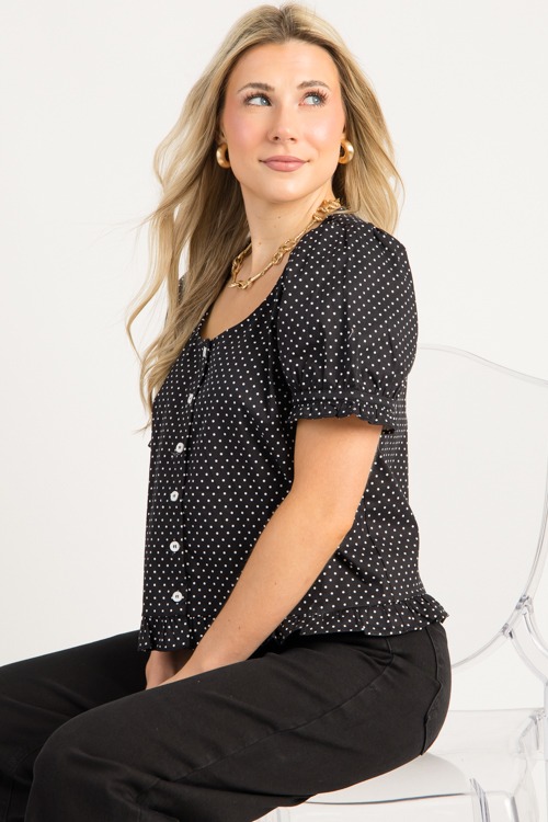 Ruffle Hem Polka Dot Top, Black - 0828-12.jpg