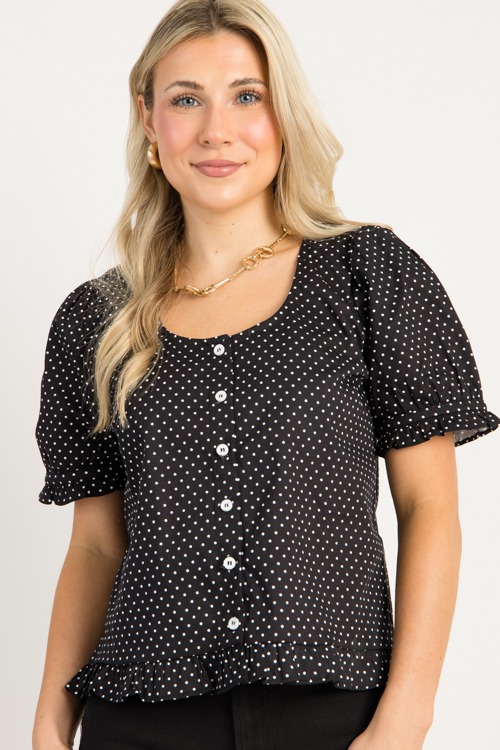Ruffle Hem Polka Dot Top, Black - 0828-2h.jpg