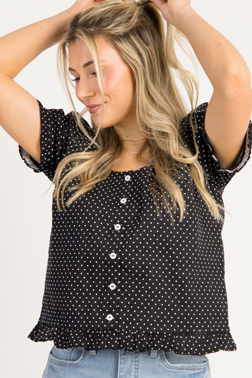 Ruffle Hem Polka Dot Top, Black - 0828-6.jpg