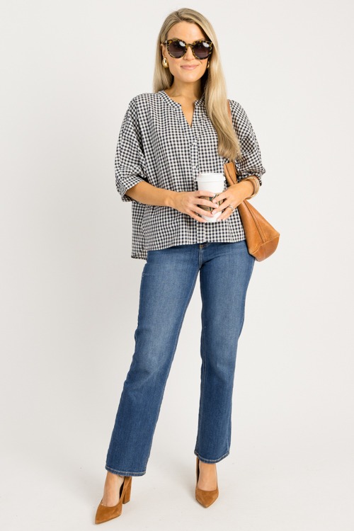 Gingham Button Up Blouse, Navy - 0828-77h.jpg