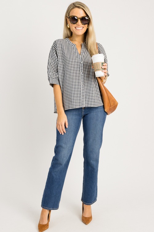 Gingham Button Up Blouse, Navy - 0828-78.jpg