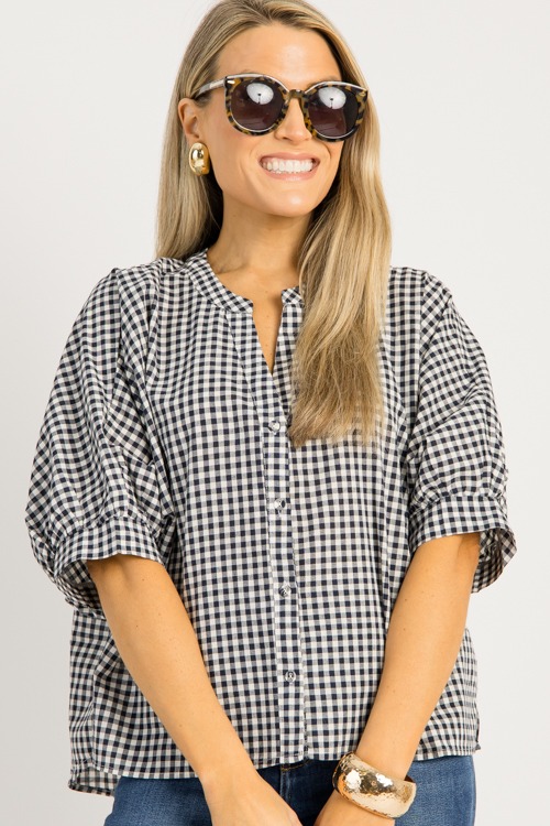 Gingham Button Up Blouse, Navy - 0828-79.jpg
