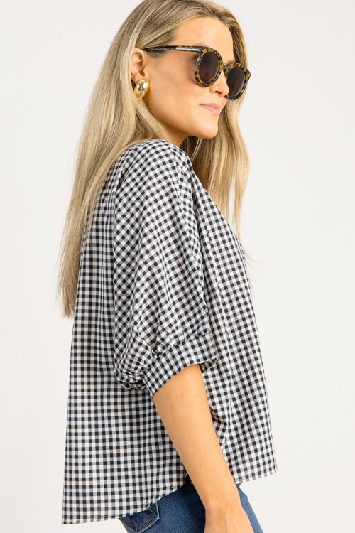 Gingham Button Up Blouse, Navy - 0828-80.jpg