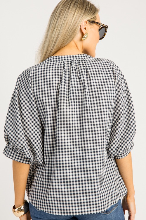 Gingham Button Up Blouse, Navy - 0828-81.jpg