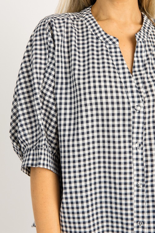 Gingham Button Up Blouse, Navy - 0828-82.jpg