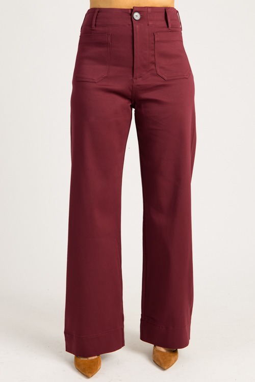 Patch Pocket Wide Leg Pants, Burgundy - 0829-38p.jpg