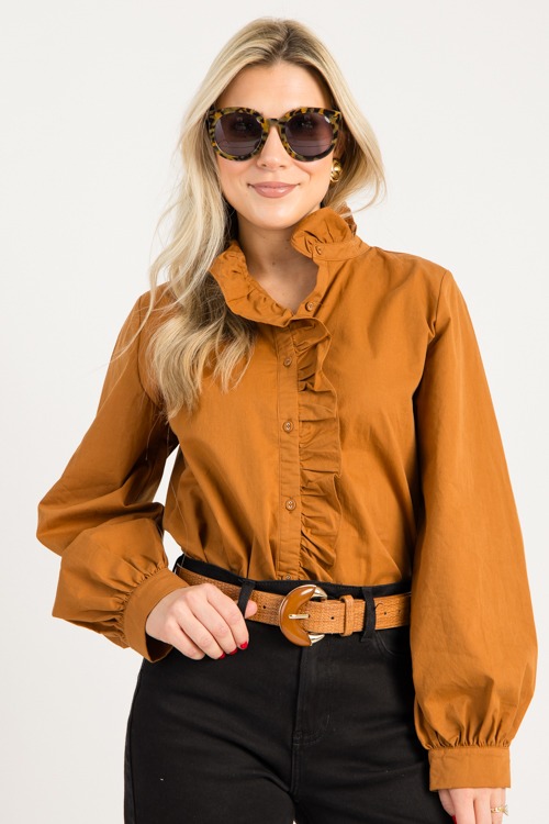 Ruffle Button Blouse, Toffee - 0829-83h.jpg
