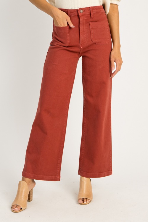Patch Pocket Wide Leg Jeans, Burgundy - 0911-95p.jpg