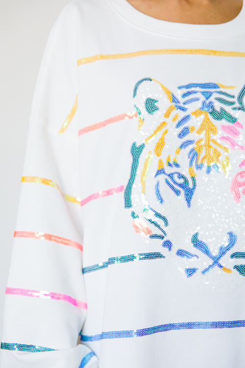 Multi Sequin Tiger Sweatshirt - New Arrivals - The Blue Door Boutique