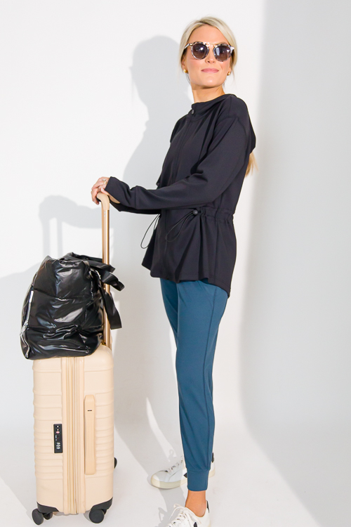 Rib Cinch Waist Jacket, Black New Arrivals The Blue Door Boutique