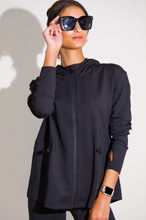 Rib Cinch Waist Jacket, Black New Arrivals The Blue Door Boutique