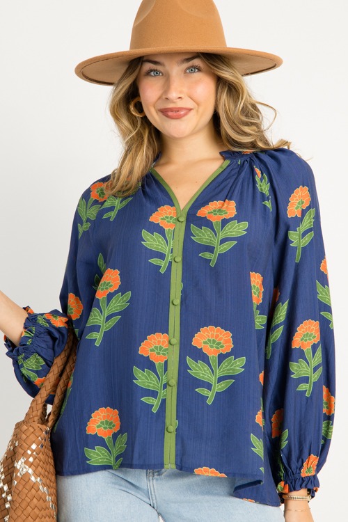 Floral Button Front Top, Navy M - 0916-79p.jpg