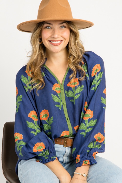 Floral Button Front Top, Navy M - 0916-80h.jpg