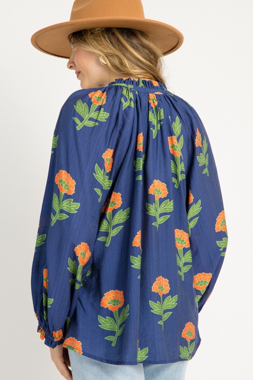 Floral Button Front Top, Navy M - 0916-82.jpg