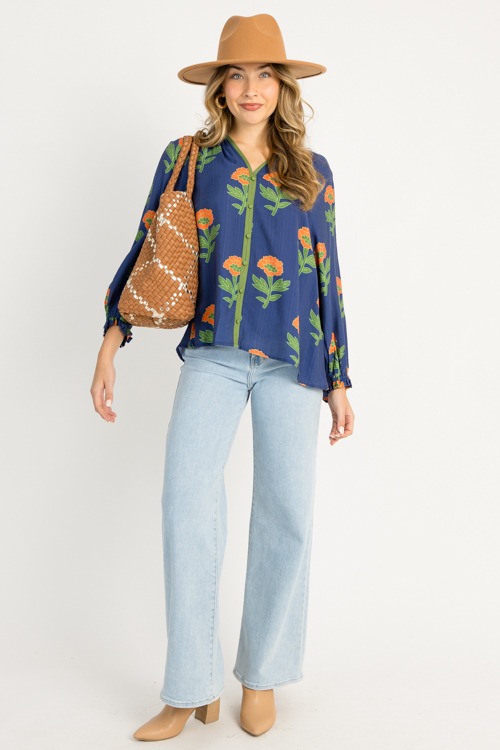 Floral Button Front Top, Navy M - 0916-83.jpg