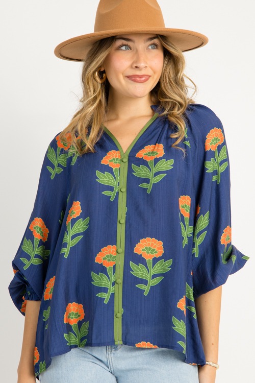 Floral Button Front Top, Navy M - 0916-84.jpg