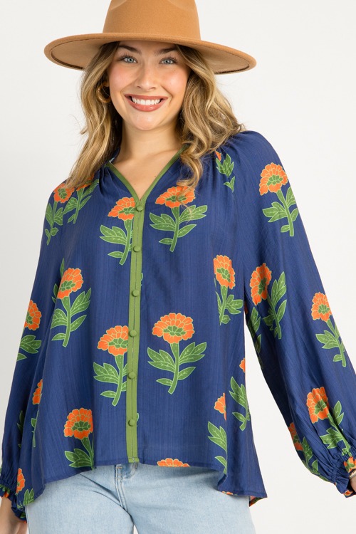 Floral Button Front Top, Navy M - 0916-85.jpg