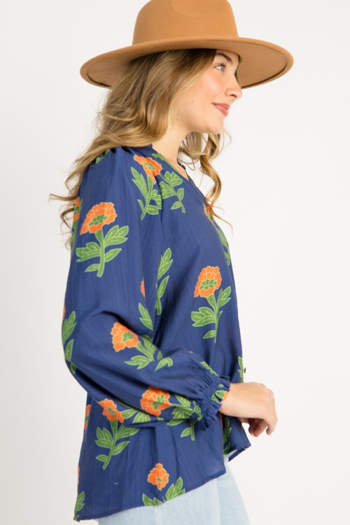 Floral Button Front Top, Navy M - 0916-86.jpg