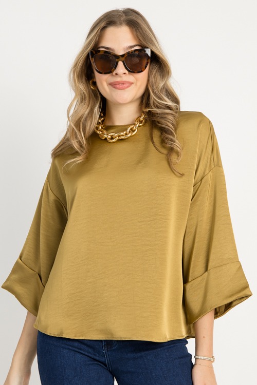 Cuff Sleeve Satin Blouse, Musta - 0917-24p.jpg