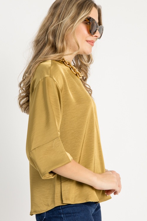 Cuff Sleeve Satin Blouse, Musta - 0917-25h.jpg