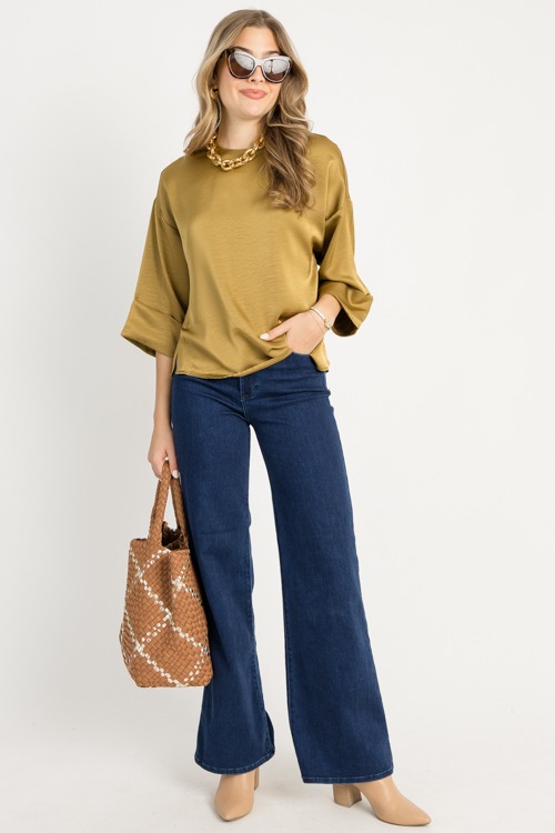 Cuff Sleeve Satin Blouse, Musta - 0917-26.jpg