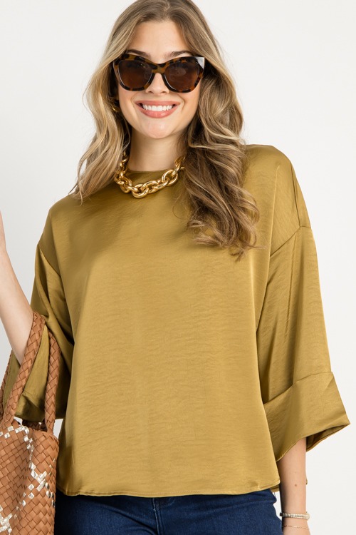 Cuff Sleeve Satin Blouse, Musta - 0917-27.jpg
