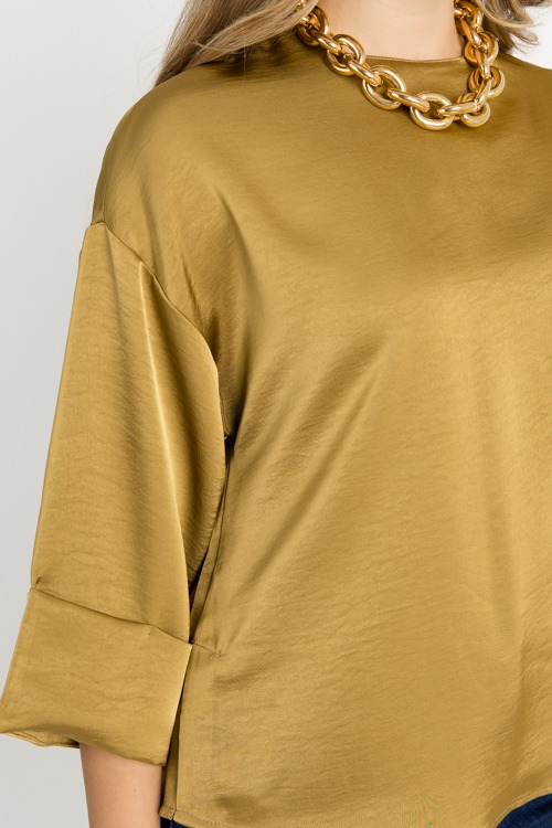 Cuff Sleeve Satin Blouse, Musta - 0917-28.jpg