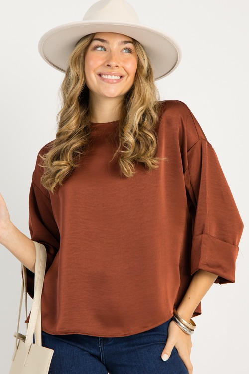 Cuff Sleeve Satin Blouse, Sienn - 0917-98p.jpg