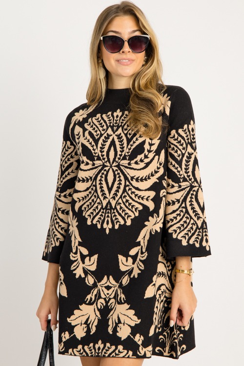 Chic Print Sweater Dress, Black - 0919-53.jpg
