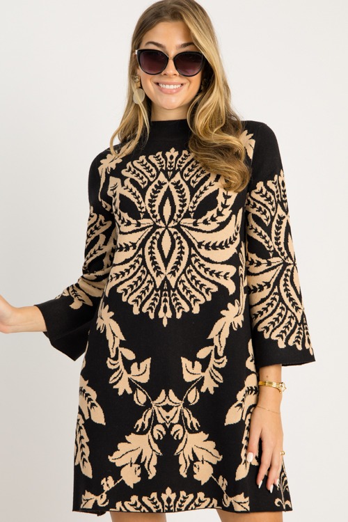 Chic Print Sweater Dress, Black - 0919-54.jpg