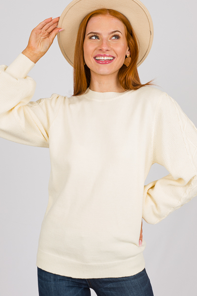 Cable Sleeves Sweater, Ivory
