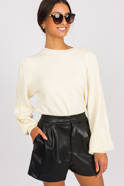 Cable Sleeves Sweater, Ivory