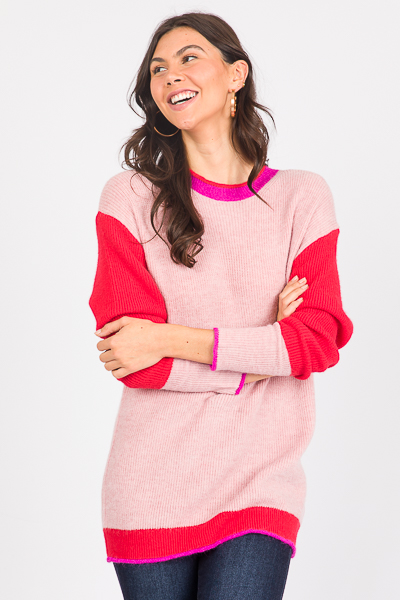 Shondra Colorblock Sweater, Pink