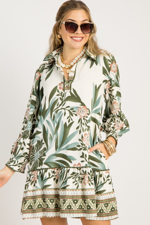 Floral Trim Detail Dress, Olive - 0924-16p.jpg