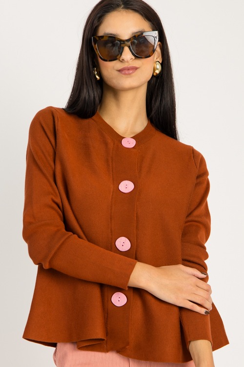 Pink Button Cardigan, Brown - 0924-80h.jpg