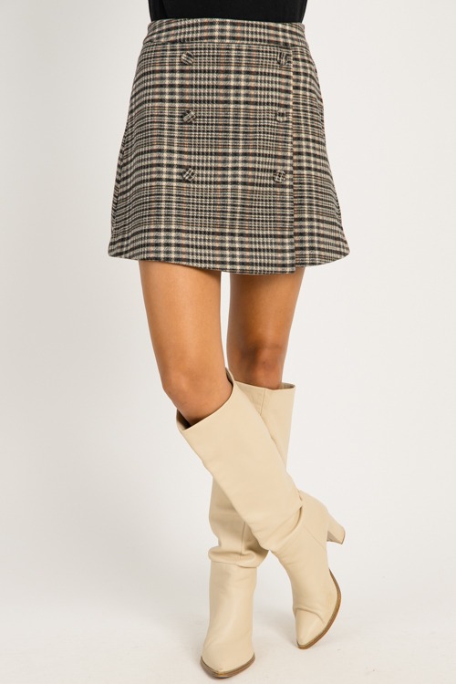 Plaid Button Skirt, Ivory/Black - 0925-98p.jpg