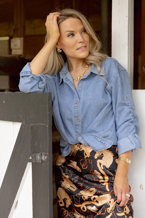 Ruched Sleeve Denim Shirt - 1002-132p.jpg