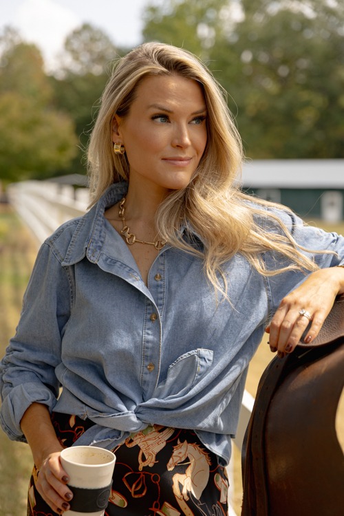 Ruched Sleeve Denim Shirt - 1002-137.jpg