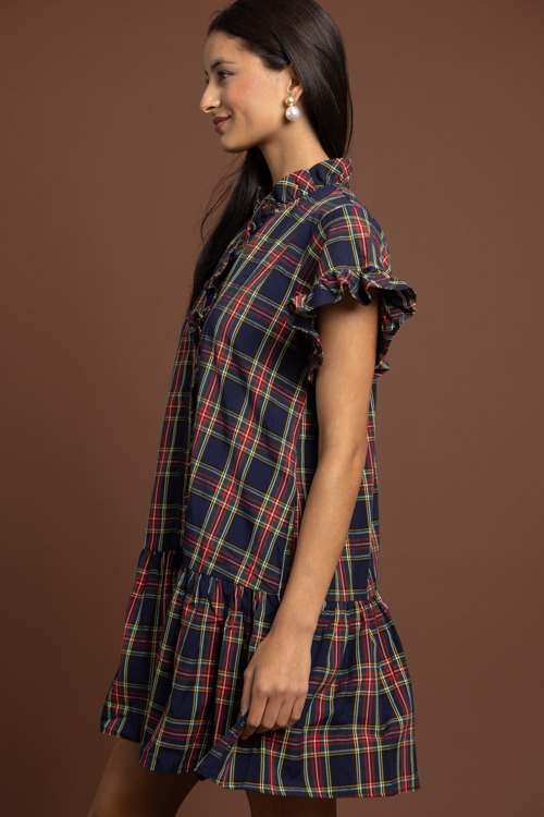 Tartan Plaid Ruffle Dress, Navy - 1002-303.jpg