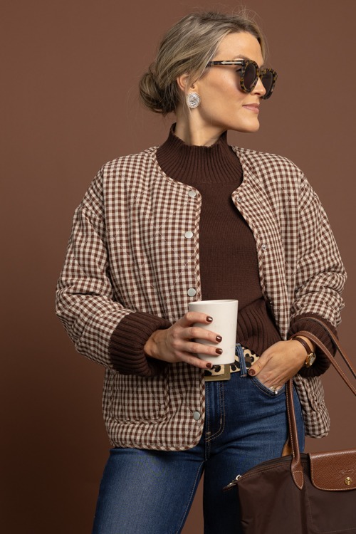 Gingham Quilted Jacket, Chocolate - 1002-328p.jpg