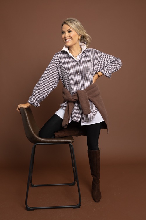 Gingham Check Shirt, Brown - 1002-7.jpg