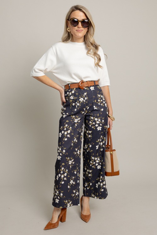 Floral Patch Pocket Pants, Navy - 1007-75h.jpg