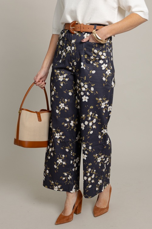 Floral Patch Pocket Pants, Navy - 1007-76p.jpg