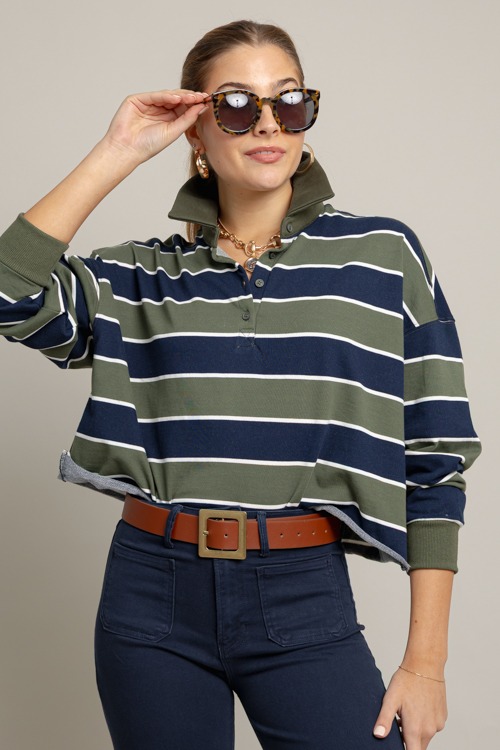 Stripe Polo Top, Olive Navy - 1007-9h.jpg