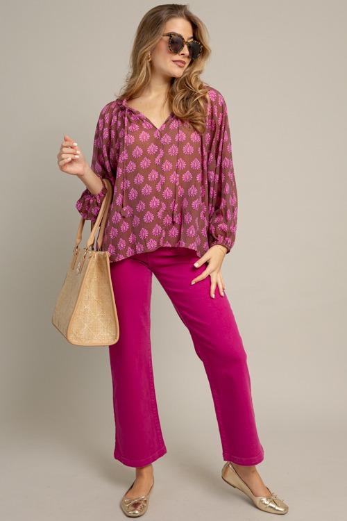 Patch Pocket Wide Leg Jeans, Fuchsia - 1013-90.jpg